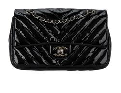 Medium Classic Single Flap Chevron, Patent, Black, 13377549(2009/10),AC,3*
